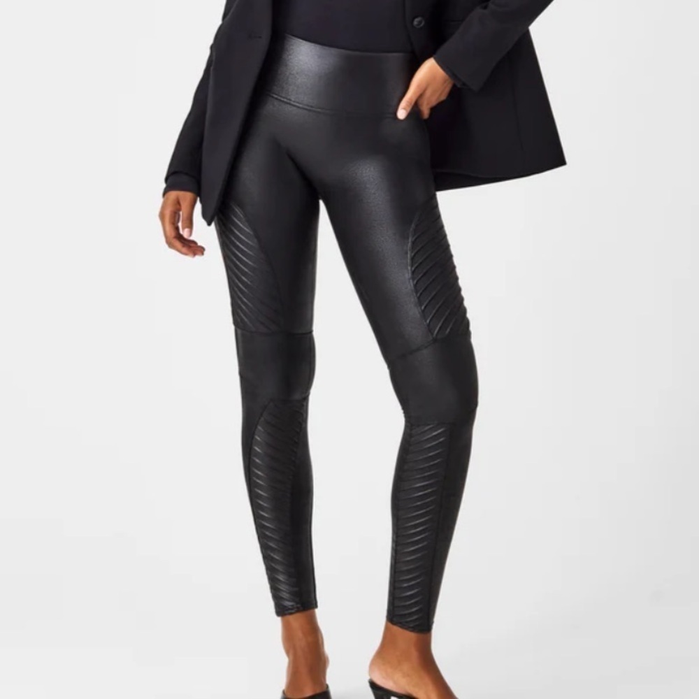 Spanx Faux Leather Black Moto Leggings SIZE SMALL